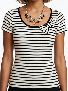 French striped Bow Shirt- Black & White Lace Back